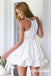 Sexy White Chiffon Deep V-Neck Spaghetti Straps Sleeveless A-Line Short Prom Dresses/Homecoming Dresses, HD0233