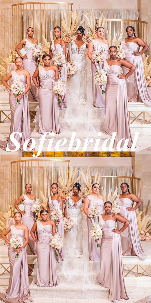 Sexy Soft Satin One Shoulder Mermaid Floor Length Bridesmaid Dresses, SFWG00566