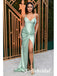 Sexy Soft Satin Spaghetti Straps V-Neck Sleeveless Side-Slit Mermaid Long Prom Dresses, PD0956