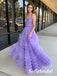 Sexy Purple Tulle Spaghetti Straps Sleeveless A-Line Floor Length Prom Dress, PD01045
