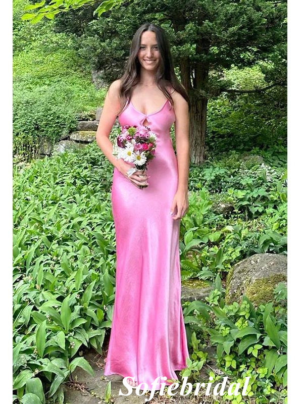 Sexy Soft Satin Spaghetti Straps Sleeveless Open Back Mermaid Maxi Prom Dress, PD01152