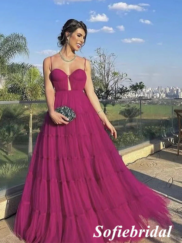 Sexy Tulle Spaghetti Straps Sleeveless A-Line Prom Dress, PD01023