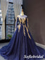 Elegant Long Sleeves A-Line Long Dress Prom Dress With Appliques, PD01115