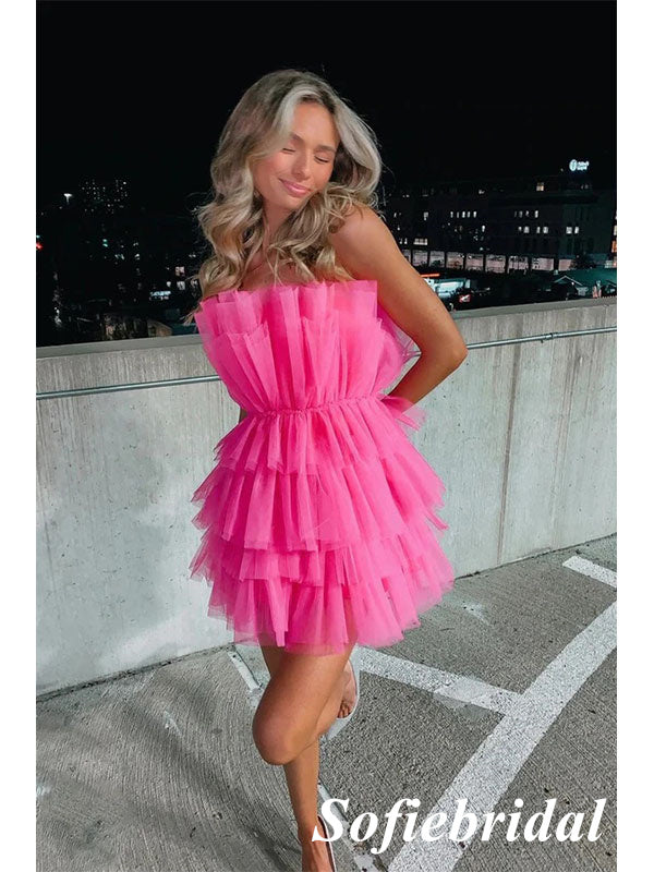 Sexy Barbie Pink Tulle Sweetheart A-Line Mini Dresses/ Homecoming Dresses, HD0259