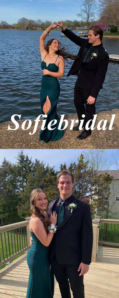 Sexy Shiny Spaghetti Straps Sleeveless Side Slit Mermaid Floor Length Prom Dress, PD01087