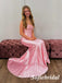 Sexy Pink Elastic Satin Lace Up Back Sleeveless Mermaid Long Prom Dresses, PD0993