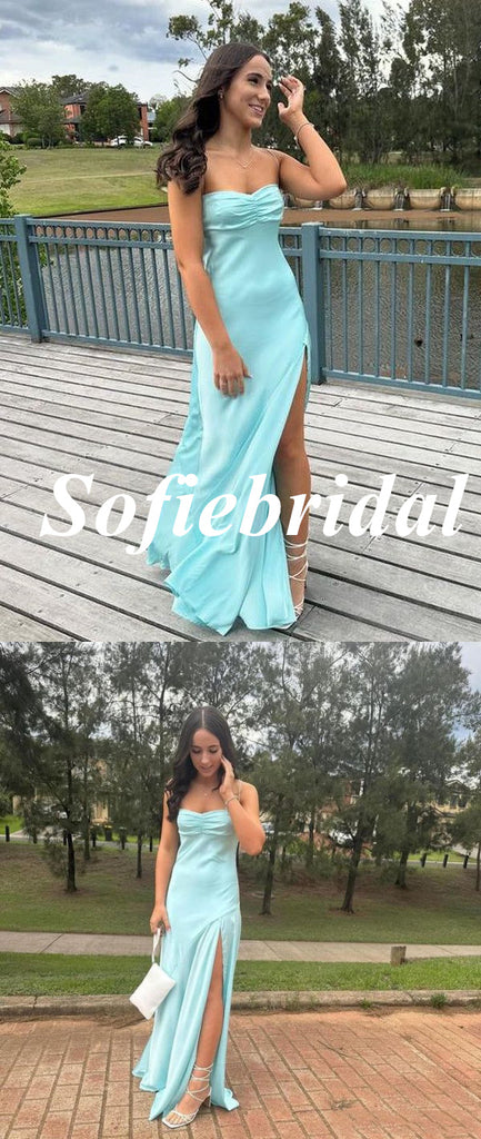 Sexy Soft Satin Sweetheart Sleeveless Side Slit Mermaid Floor Length Prom Dress, PD01052