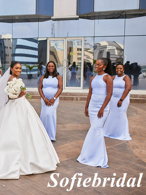 Sexy Soft Satin Halter Sleeveless Mermaid Floor Length Bridesmaid Dresses, SFWG00556