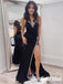 Sexy Black Sweetheart Side Slit Mermaid Long Prom Dresses With Beading, PD0980