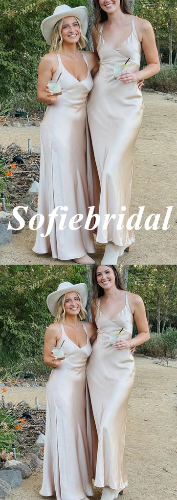 Sexy Soft Satin Spaghetti Straps Sleeveless Floor-Length Maxi Mermaid Bridesmaid Dresses, SFWG00617