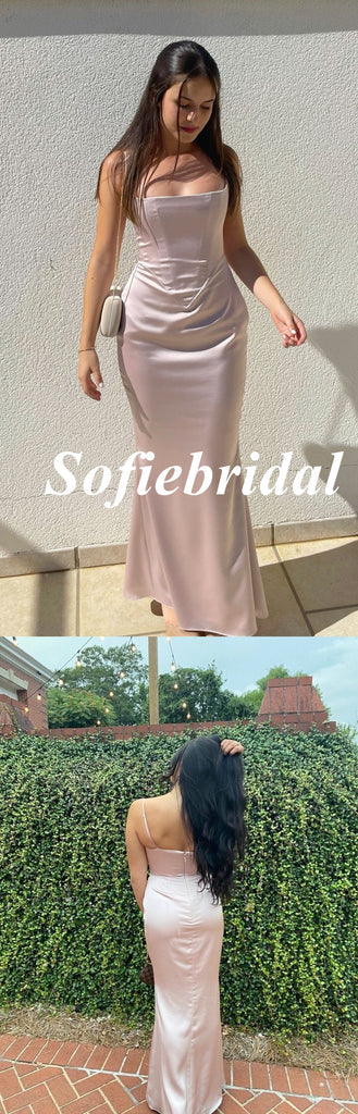 Sexy Soft Satin Spaghetti Straps Sleeveless Mermaid Floor Length Prom Dress, PD01061