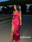 Sexy Soft Satin Spaghetti Straps V-Neck Side Slit Mermaid Long Prom Dresses, PD0942