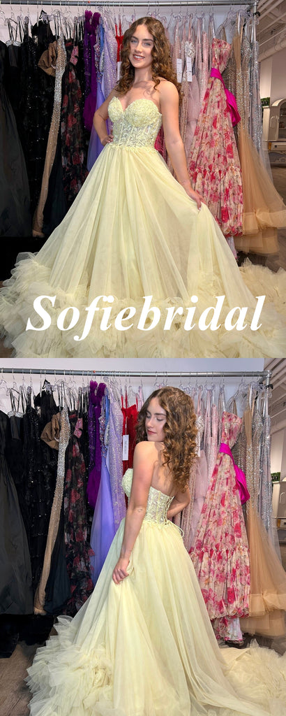 Sexy Tulle And Lace Sweetheart Sleeveless Lace Up Back A-Line Floor Length Prom Dress, PD01073