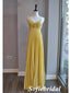 Elegant Yellow Spaghetti Straps V-Neck A-Line Long Prom Dress, PD01017