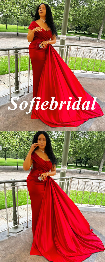 Sexy Soft Satin One Shoulder Sleeveless Mermaid Floor Length Bridesmaid Dresses, SFWG00603