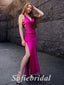 Sexy Elastic Satin V-Neck Lace Up Back Side Slit Mermaid Long Prom Dresses, PD0879
