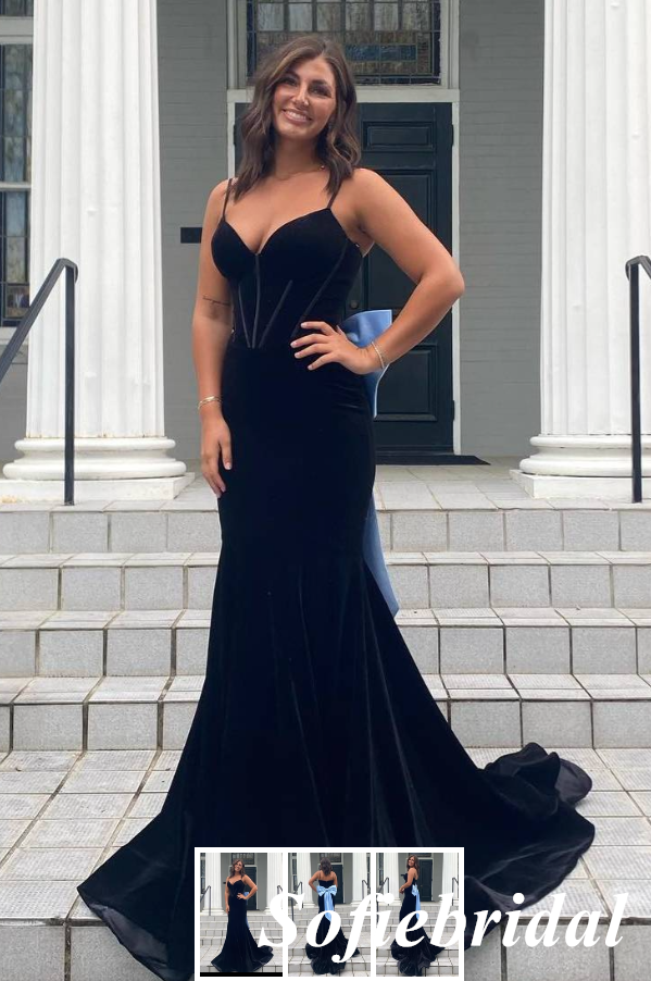Sexy Spaghetti Straps V-Neck Sleeveless Mermaid Maxi Prom Dress, PD01149