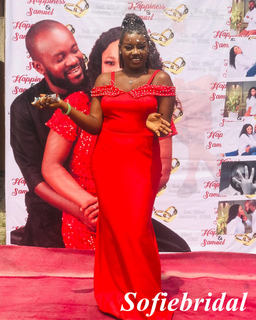 Sexy Red Cold Shoulderr Sleeveless Mermaid Floor Length Bridesmaid Dresses, SFWG00593