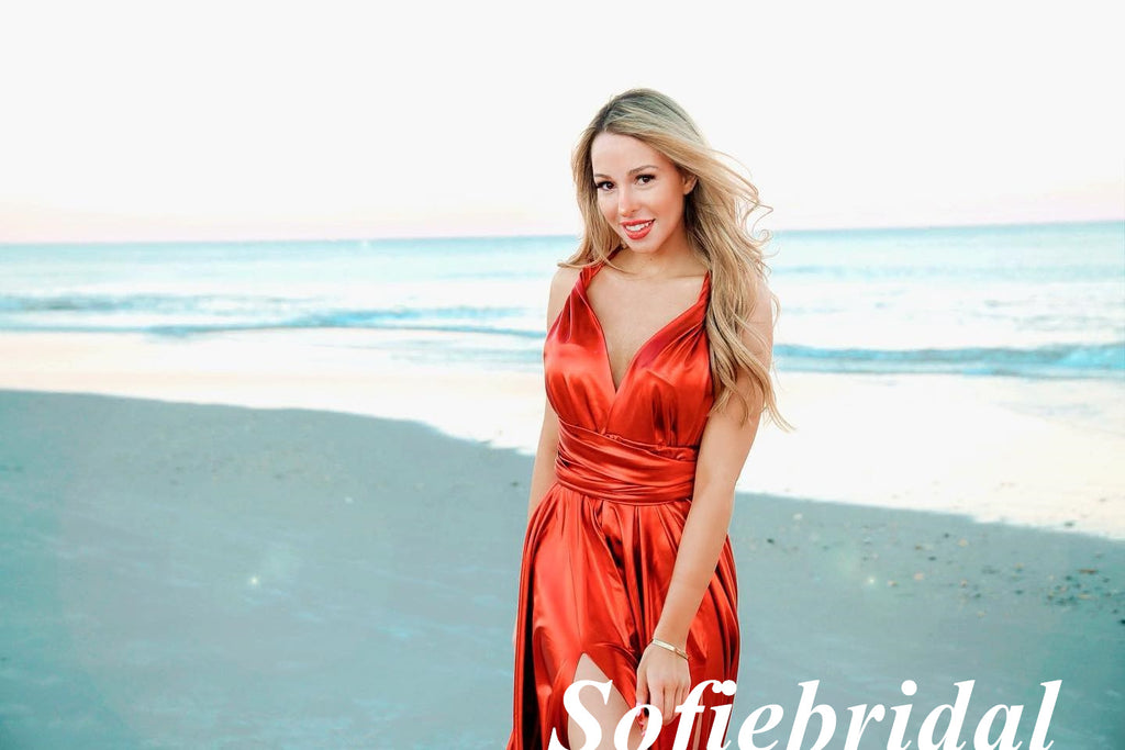 Sexy Red Soft Satin Spaghetti Straps V-Neck Sleeveless Mermaid Long Prom Dresses, PD0992