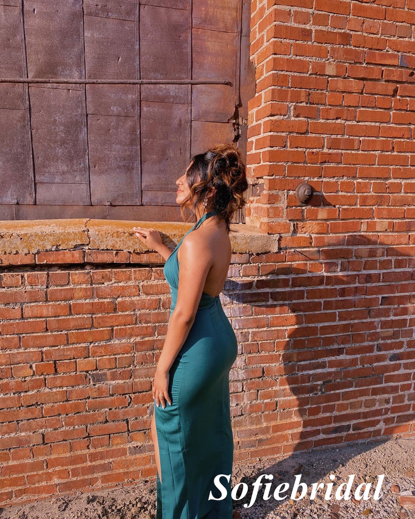 Sexy Soft Satin Halter Backless Mermaid Floor Length Bridesmaid Dresses, SFWG00585