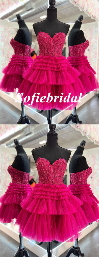 Sexy Tullle Sweetheart V-Neck A-Line Mini Dresses/ Homecoming Dresses With Beading, HD0256