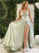 Sexy Spaghetti Straps Sleeveless Side Slit A-Line Long Prom Dresses, PD01001