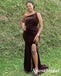 Sexy Velvet One Shoulder Sleeveless Side Slit Mermaid Floor Length Bridesmaid Dresses, SFWG00601