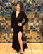 Sexy Black Sequin Deep V-Neck Sleeveless Side Slit Mermaid Floor Length Prom Dress, PD01102