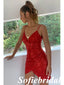 Sexy Red Sequin Spaghetti Straps V-Neck Sheath Mini Dresses/ Homecoming Dresses, HD0253