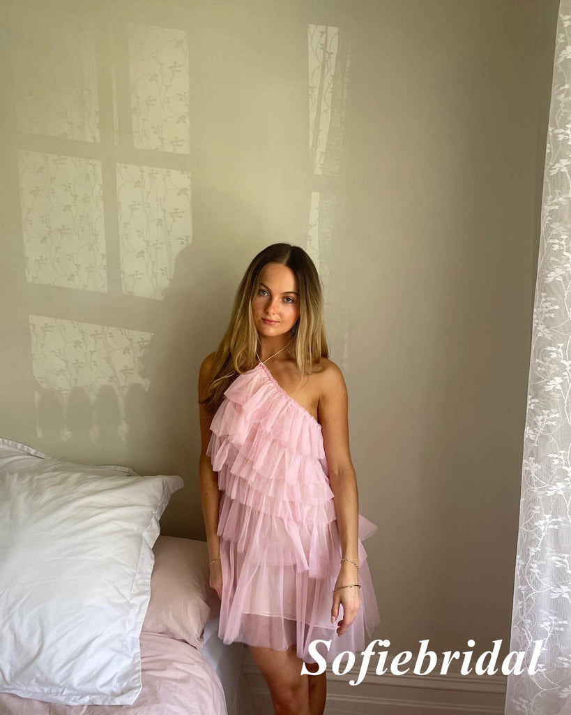 Sexy Pink Tulle Halter A-Line Mini Dresses/ Homecoming Dresses, HD0273