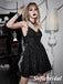 Shiny Sexy Black Special Fabric And Lace Spaghetti Straps V-Neck A-Line Mini Dresses/ Homecoming Dresses,HD0229