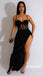 Sexy Black Sequin Spaghetti Straps  Side Slit Mermaid Long Prom Dresses, PD0945