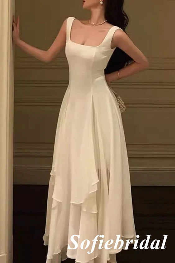 Sexy Spaghetti Straps Square Sleeveless A-Line Floor Length Prom Dress, PD01050