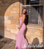 Sexy Gummy Pink Jersey Spaghetti Straps V-Neck Sleeveless Mermaid Floor Length Prom Dress, PD01064