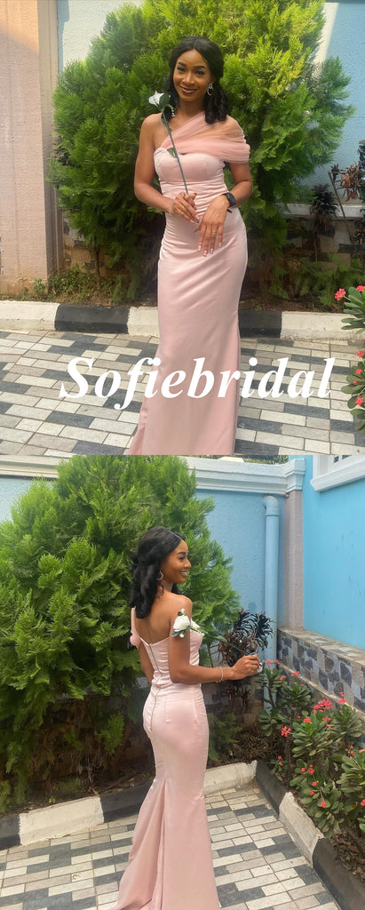 Sexy Soft Satin One Shoulder Mermaid Floor Length Bridesmaid Dresses, SFWG00584