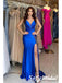 Sexy Soft Satin Spaghetti Straps V-Neck Side Slit Mermaid Long Prom Dresses, PD0964