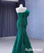 Elegant Tulle One Shoulder Long Sleeve Mermaid Long Dress Prom Dress With Detachable Trail, PD01116