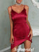 Sexy Burgandy Soft Satin Spaghetti Straps V-Neck Sheath Mini Dresses/ Homecoming Dresses, HD0235