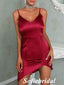 Sexy Burgandy Soft Satin Spaghetti Straps V-Neck Sheath Mini Dresses/ Homecoming Dresses, HD0235