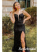 Sexy Black Sequin Lace Up Back Side Slit Mermaid Long Prom Dresses, PD0973
