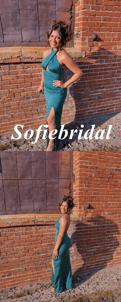 Sexy Soft Satin Halter Backless Mermaid Floor Length Bridesmaid Dresses, SFWG00585