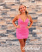 Sexy Sequin Spaghetti Straps V-Neck Sleeveless Criss Cross Sheath Mini Dresses/ Homecoming Dresses, HD0291