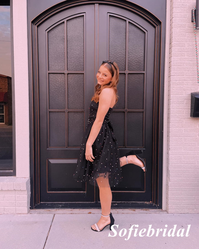 Sexy Black Tulle Sweetheart Sleeveless A-Line Mini Dresses/ Homecoming Dresses, HD0301