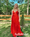 Sexy Red Tulle And Lace Spaghetti Straps V-Neck Sleeveless A-Line Long Prom Dresses, PD0991