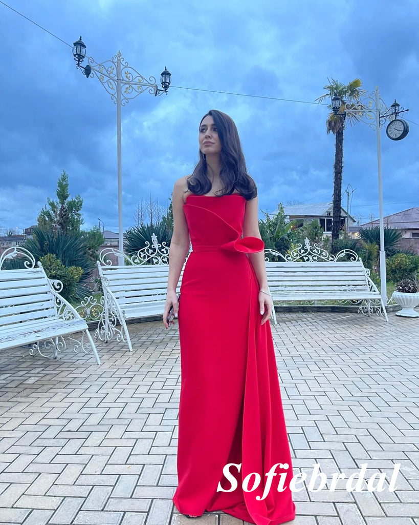 Sexy Red Satin Sweetheart Sleeveless Mermaid Long Prom Dress, PD01013