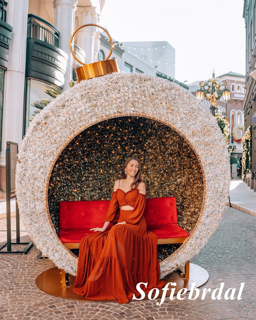 Elegant Rust Sweetheart Long Sleeves A-Line Long Prom Dress, PD01015