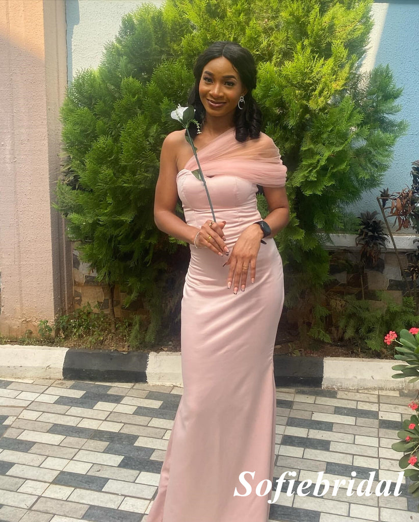 Sexy Soft Satin One Shoulder Mermaid Floor Length Bridesmaid Dresses, SFWG00584