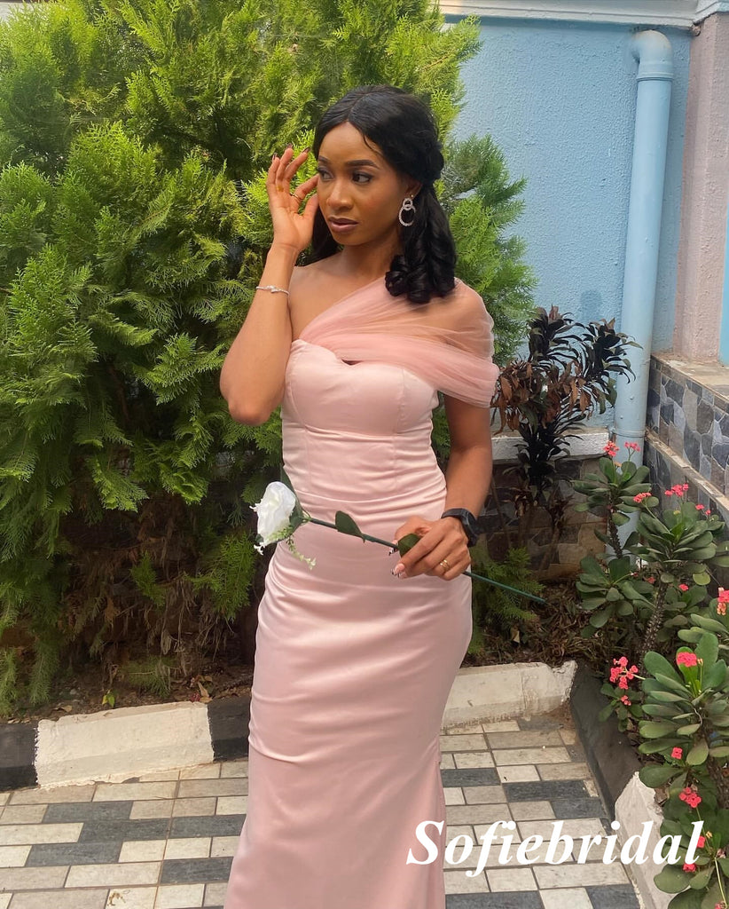 Sexy Soft Satin One Shoulder Mermaid Floor Length Bridesmaid Dresses, SFWG00584