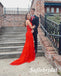 Sexy Red Lace And Tulle Halter V-Neck Sleeveless Mermaid Long Prom Dresses, PD0999