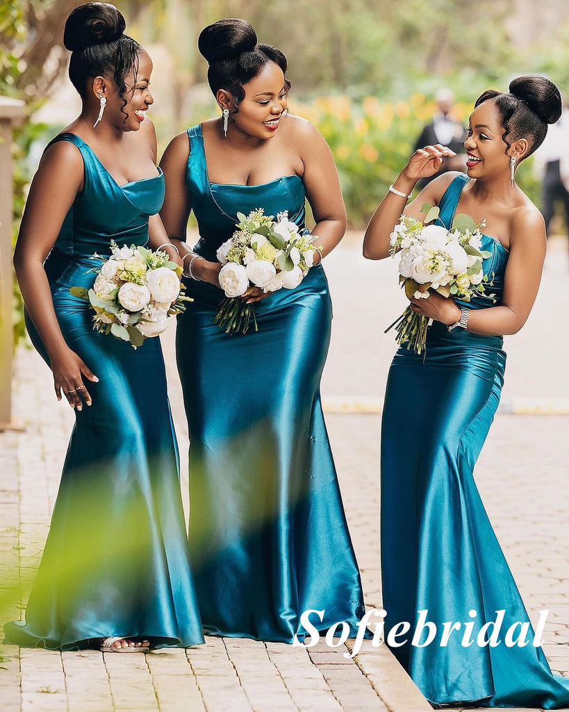 Sexy Elastic Satin One Shoulder Mermaid Floor Length Bridesmaid Dresses, SFWG00577